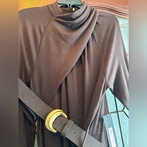 New Donna Karan Women's Twist Front Belted Sweater Dress. Large. Chocolate Plum
